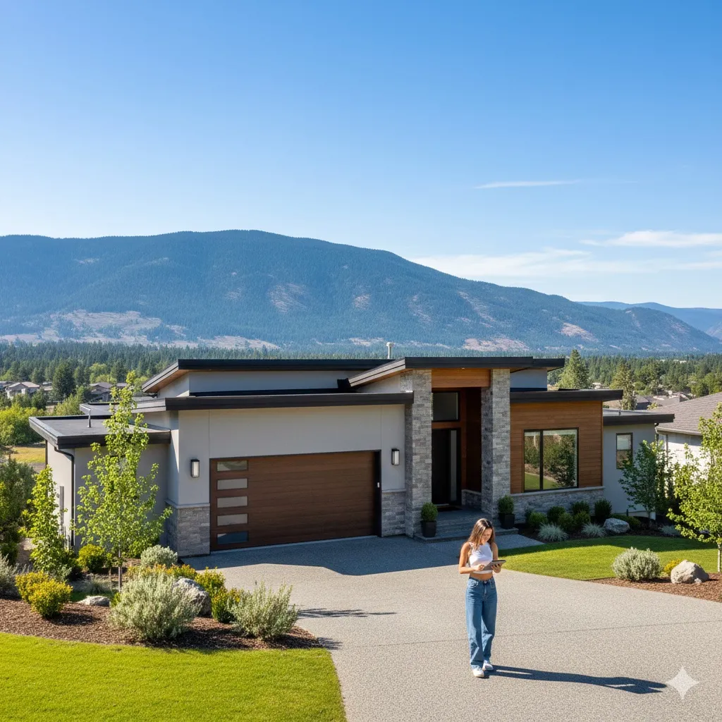 Modern Okanagan home with mountain and valley views