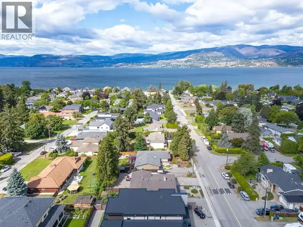 Aerial view of Lower Mission neighborhood showing proximity to Okanagan Lake