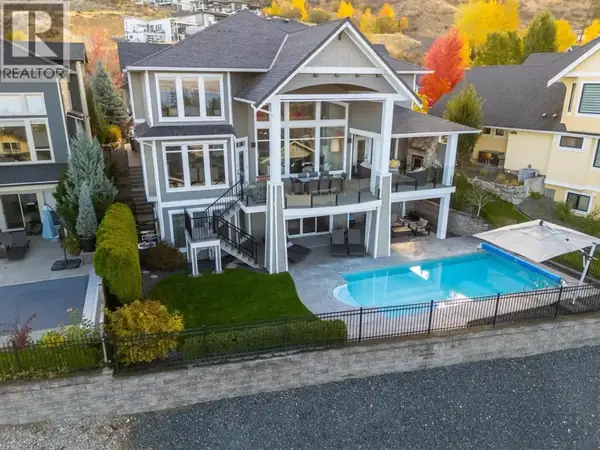 388 Rindle Court aerial view showing saltwater pool, multiple decks, and outdoor fireplace